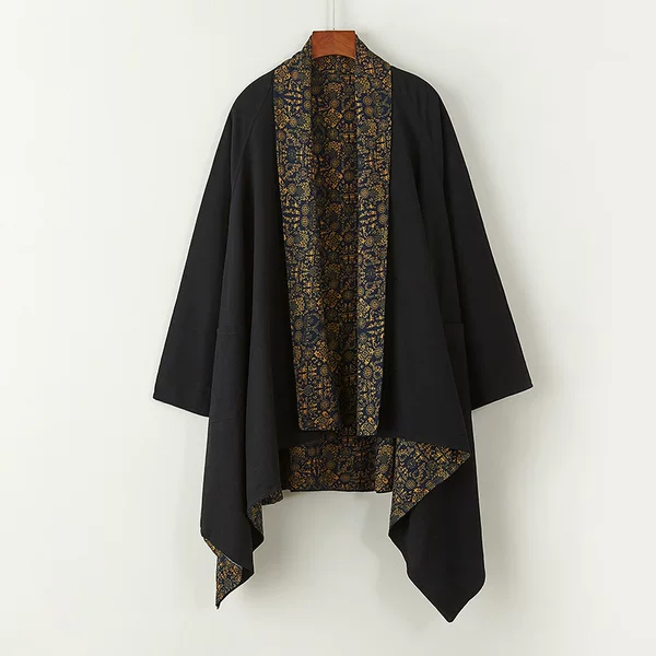 Autumn and Winter New Men's and Women's Casual Retro National Style Ethnic Style Robe Cotton and Linen Antique Style Jacket Youth Double-Sided Cloak