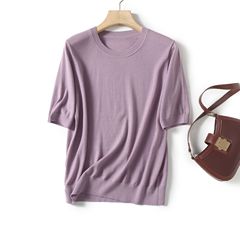 LABULL short-sleeved commuter round neck sweater for women thin solid color comfortable and versatile temperament cardigan for women BN326