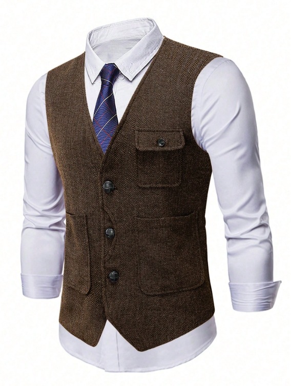 Chaleco de hombre con botones y bolsillos grandes, estilo casual de negocios, para comercio transfronterizo europeo y americano, primavera/verano 2026, modelo 230202