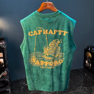 2024 Summer Youth Hong Kong-style Fashionable Sleeveless Vest Shoulder Simple All-match Duffy Handsome Fashionable Boys Casual Style