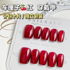 車厘子紅貓眼穿戴甲甲片手工純欲高級短款美甲貼片成品分碼10片】