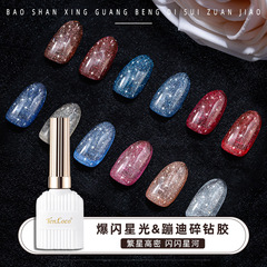 Glowing Starry Autumn/Winter New Arrival Shimmering Diamond Gel Polish with 12 Colors, Trendy Party Pop Flash Reflective Diamond Nail Lacquer