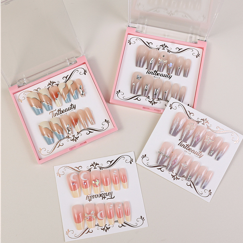 Manicure con taladro de uñas hechas a mano en caja de uñas acabadas piezas de uñas falsas piezas de uñas con parches de gelatina con accesorios