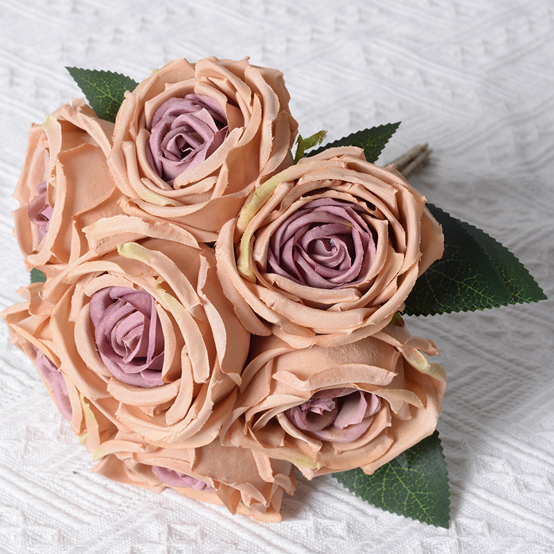 Rosa artificial 7-cabeza imperial concubina Rosa sosteniendo Flor de estilo europeo Flor de seda boda Hotel sala de estar decoración transfronteriza al por mayor