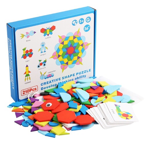 Creative 210-piece tangram puzzle, children's early education educational Montessori interesting geometric shape puzzle wooden toy