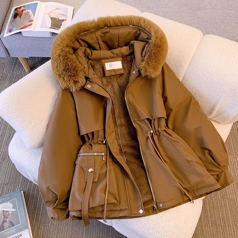Abrigo acolchado de algodón forrado de lana de invierno ropa de trabajo ajustada a la cintura Abrigo acolchado de algodón engrosado chaqueta acolchada de algodón cálido ropa parka de estilo occidental pequeña