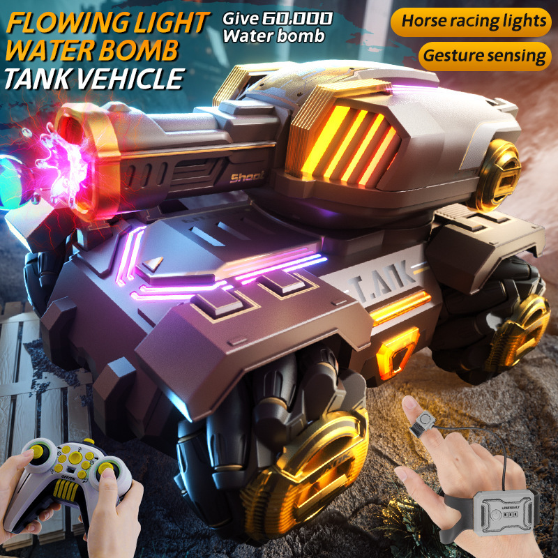 Children's Gesture Sensing Four-wheel Drive Remote Control Battle Tank Car Cannon Launching Water Bomb Off-road Vehicle Boy's Toy