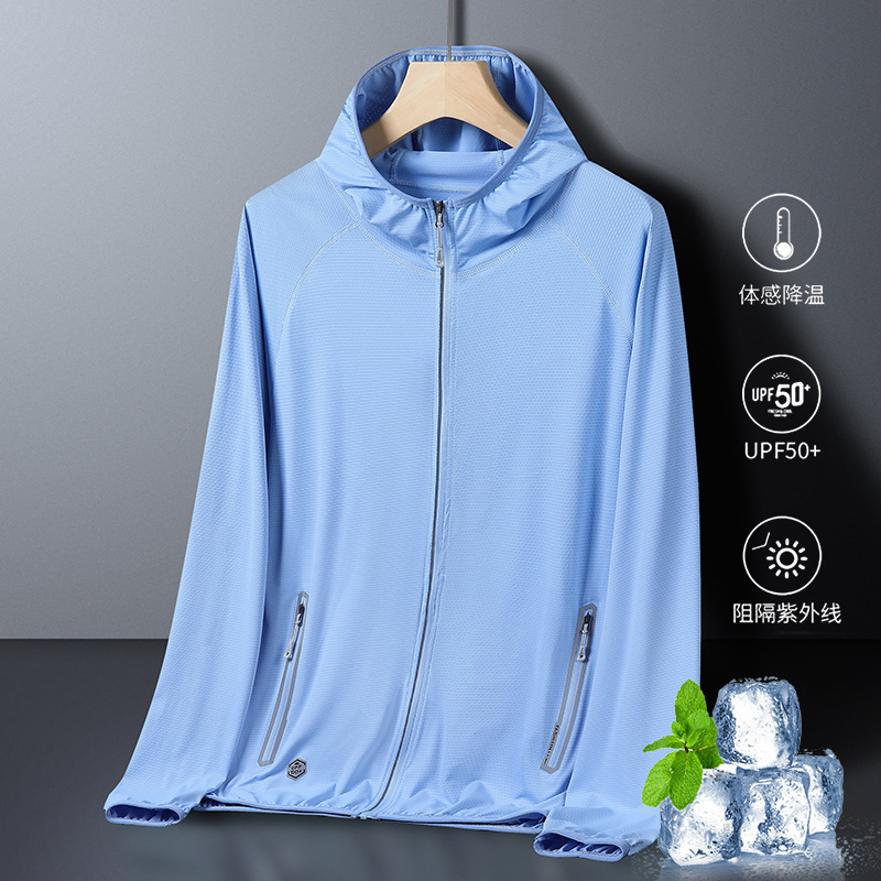 Ropa de protección solar pareja primavera y verano delgada permeable anti-UV hielo hombre pesca ropa de protección solar abrigo ultra delgado