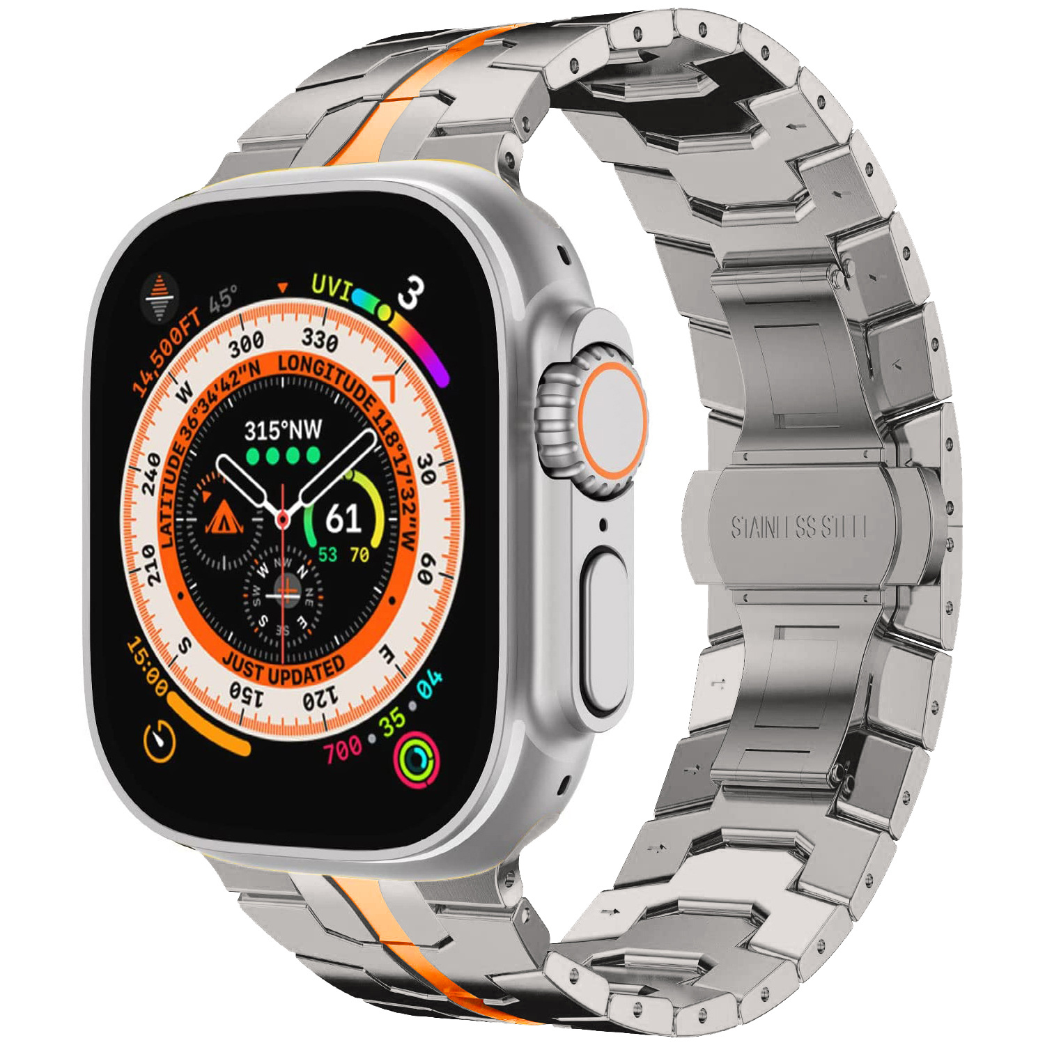 Adecuado para Apple Watch correa de acero inoxidable Apple Watch Ultra Iron Man cinturón de acero sólido hebilla de mariposa