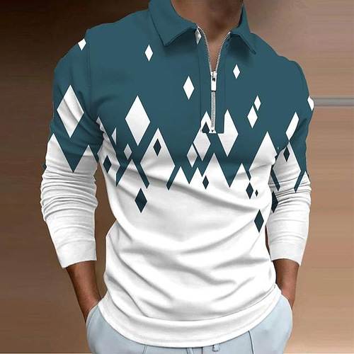 2024 Men's Foreign Trade Spring New European and American Digital Printing Men's Collared Large Polo Shirt Men's Long Sleeve Paul