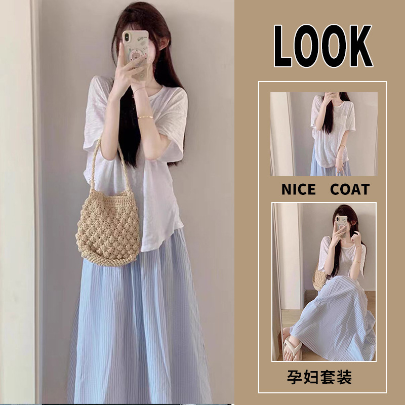 in stock pregnant women suit summer with a set of dopamine Korean pure and sweet two-piece set