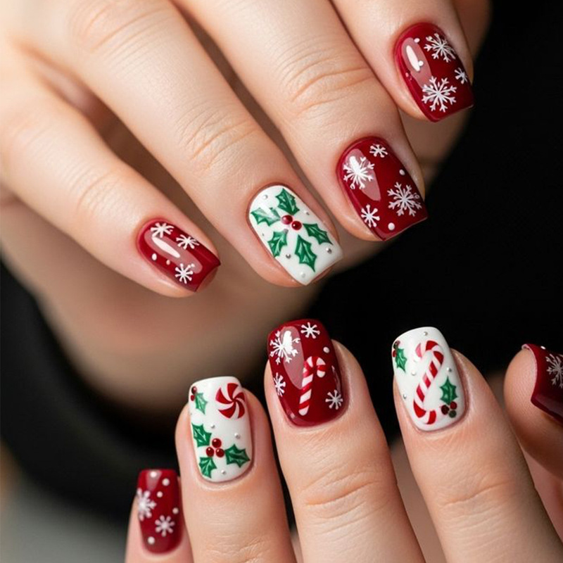 24-piece Christmas series new snowflake red European and American square-shaped press-on nails, foreign trade nail pieces wholesale, hot-selling cross-border 24-piece Christmas series new snowflake red European and American square-shaped press-on nails, foreign trade nail pieces wholesale, hot-selling cross-border