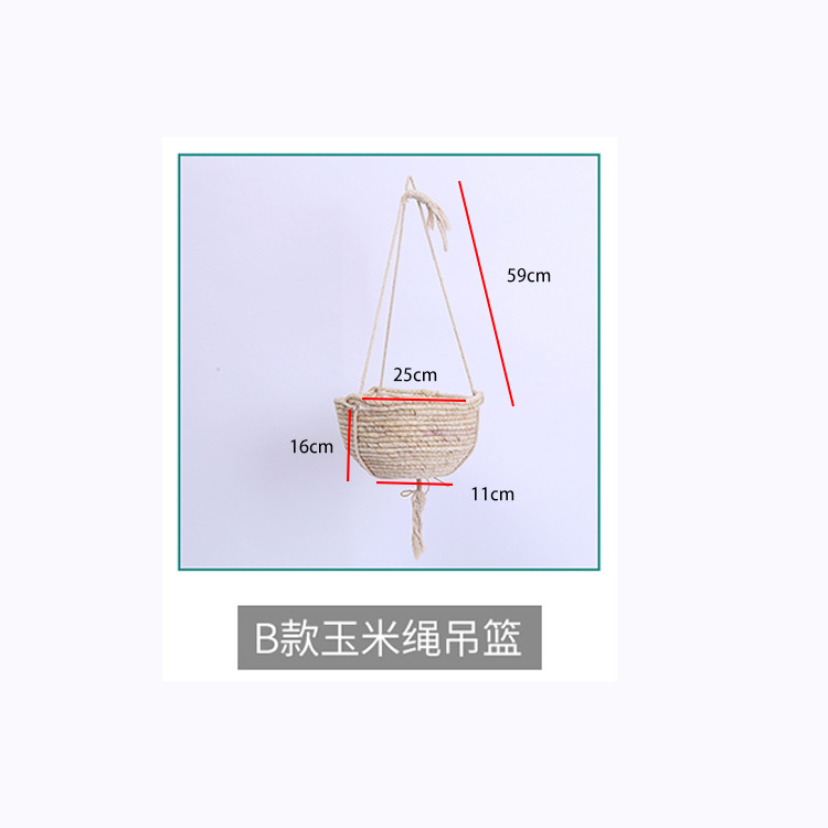 Cesta Colgante de Paja de Espadaña Natural Tejida a Mano para Plantas image 11