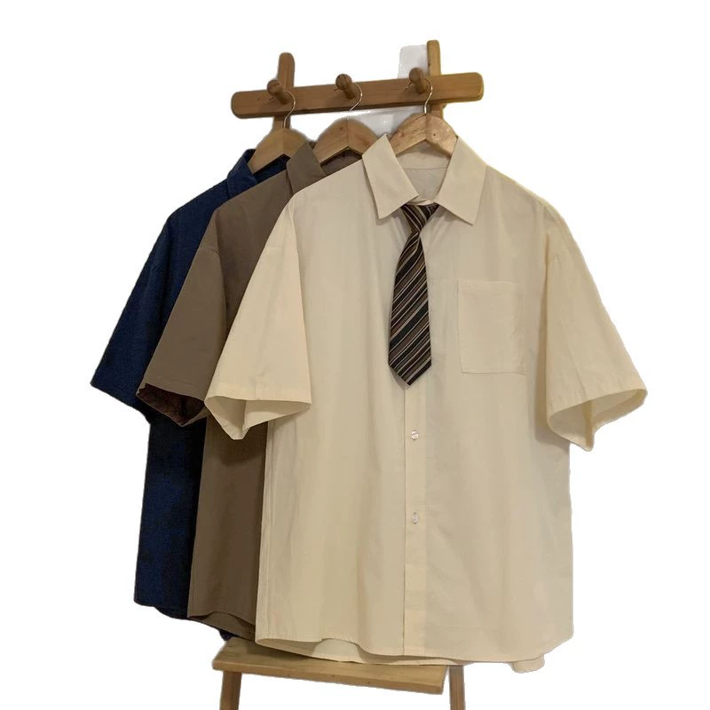 Summer thin brown shirt, uniform, Japanese set, plus size