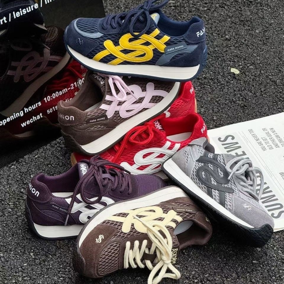 Hong Kong Style Retro Color-Blocked Forrest Gump Shoes for Women 2025 Autum New Versatile Casual Sports Shoes Thick-Soled Heightening Dad Shoes