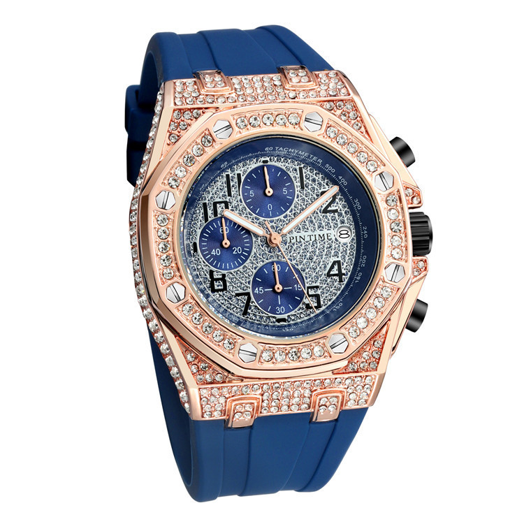 Men's Retro Chronograph Quartz Watch With Large Dial And Diamonds_voghion.com