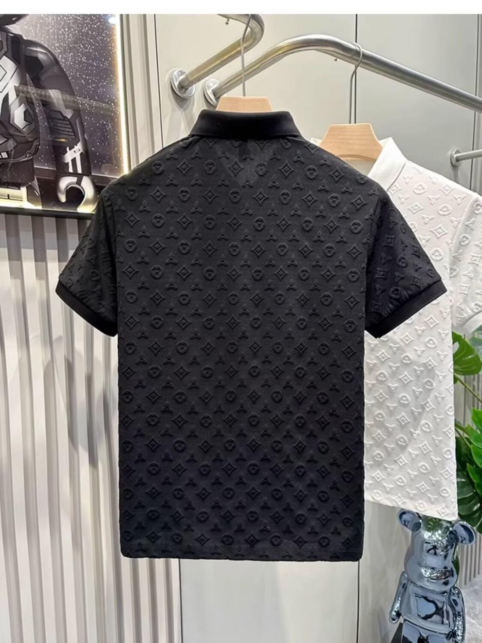 Couple Outfits Short Sleeved Slim Fit Round Neck Jacquard Polo Shirts Trendy Summer T Shirts For Men_viptrois.com
