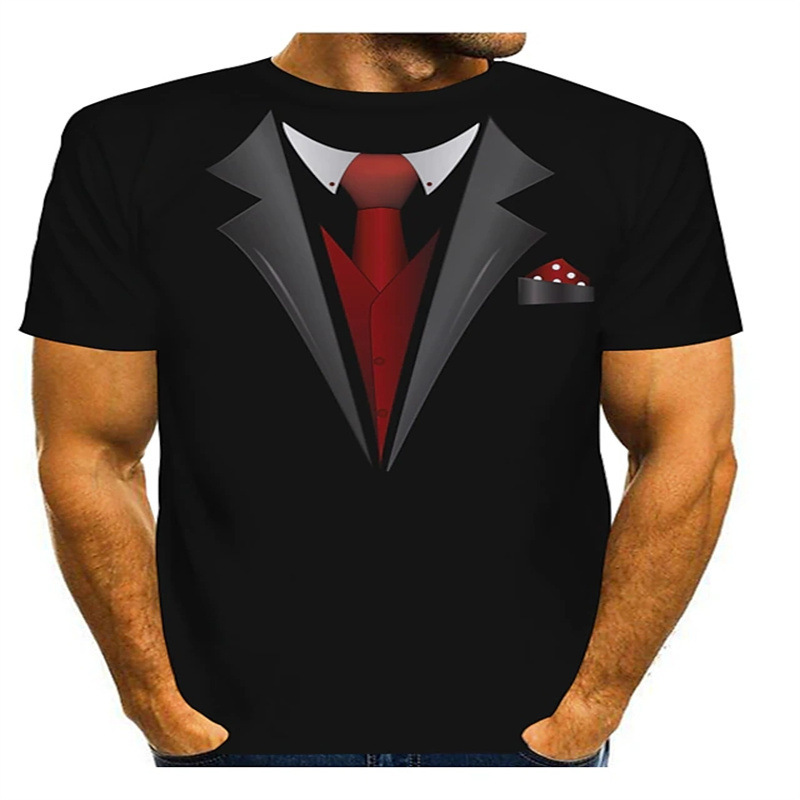 2024 European and American Men's T-Shirt Tuxedo Pattern Round Neck 3D Printing Daily Summer Short Sleeve Clothing