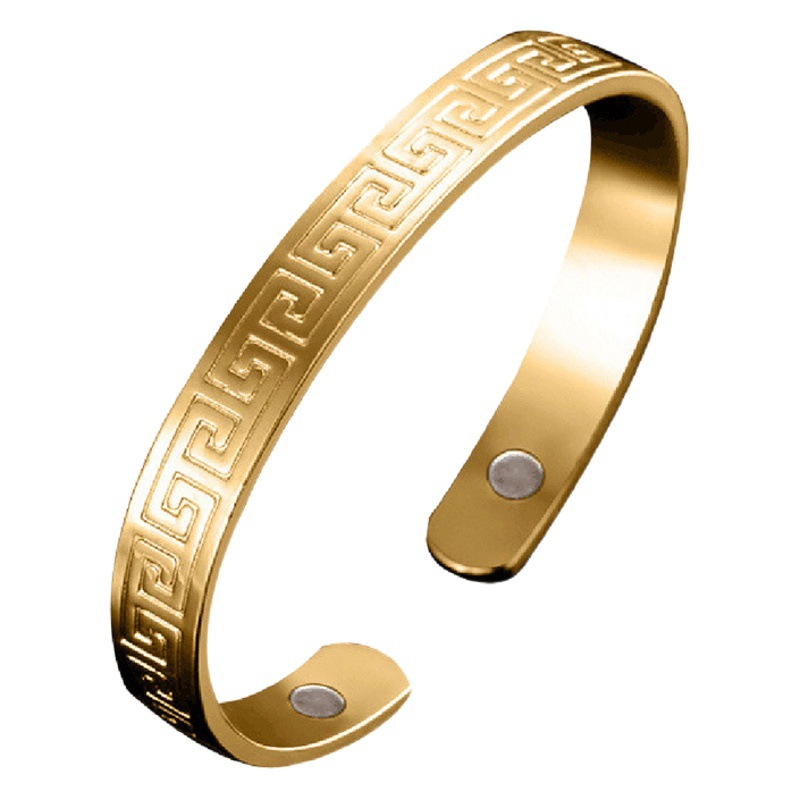 Guangdong fábrica de oro rosa pulsera de cobre puro femenino cuidado de la salud magnética Gran Muralla patrón pulsera abierta pulsera simple al por mayor