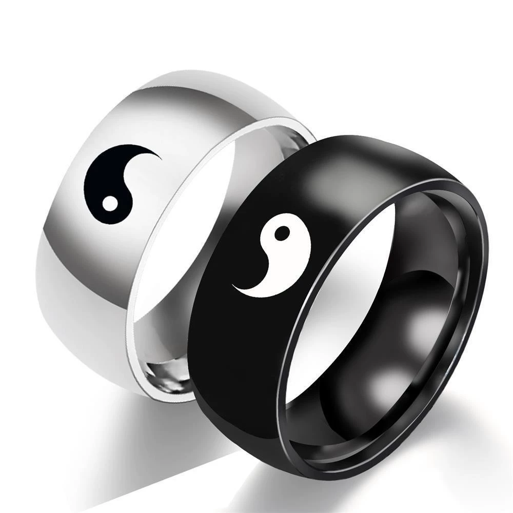 Unisex Titanium Steel Ring, Black & Silver Finish, 316L Stainless, Sizes 6–13