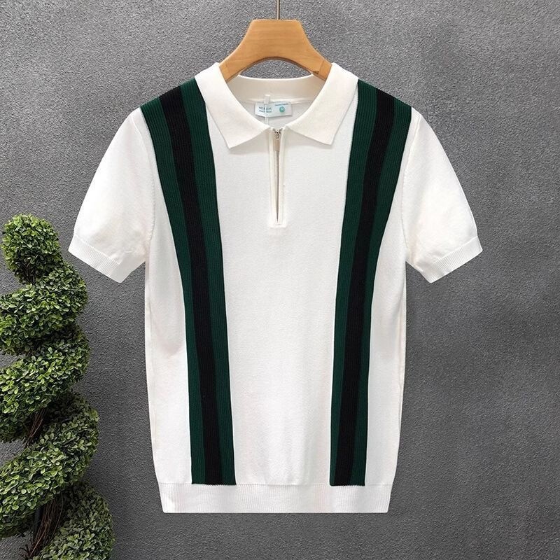 Korean Style Fashionable Knitted Short-Sleeved Men's Summer New Style Casual Large Size Shirt Fitness Top Korean Style Fashionable Knitted Short-Sleeved Men's Summer New Style Casual Large Size Shirt Fitness Top