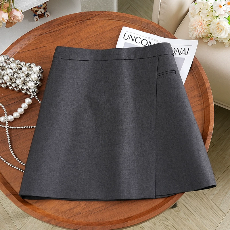 Серая юбка-бюст женская весна 2025 новый неправильный костюм юбка короткая тонкая юбка с высокой талией