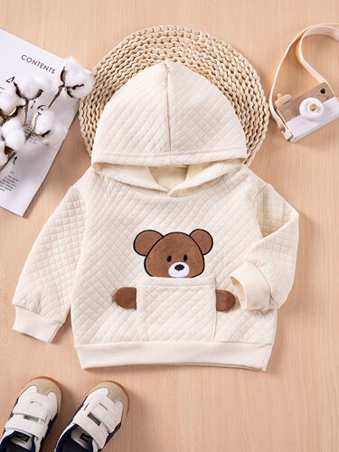 Hottest Selling Children's Autumn/Winter Hooded Sweatshirt Cute Bear Casual Top Warm Fleece Long Sleeve for Boys and Girls