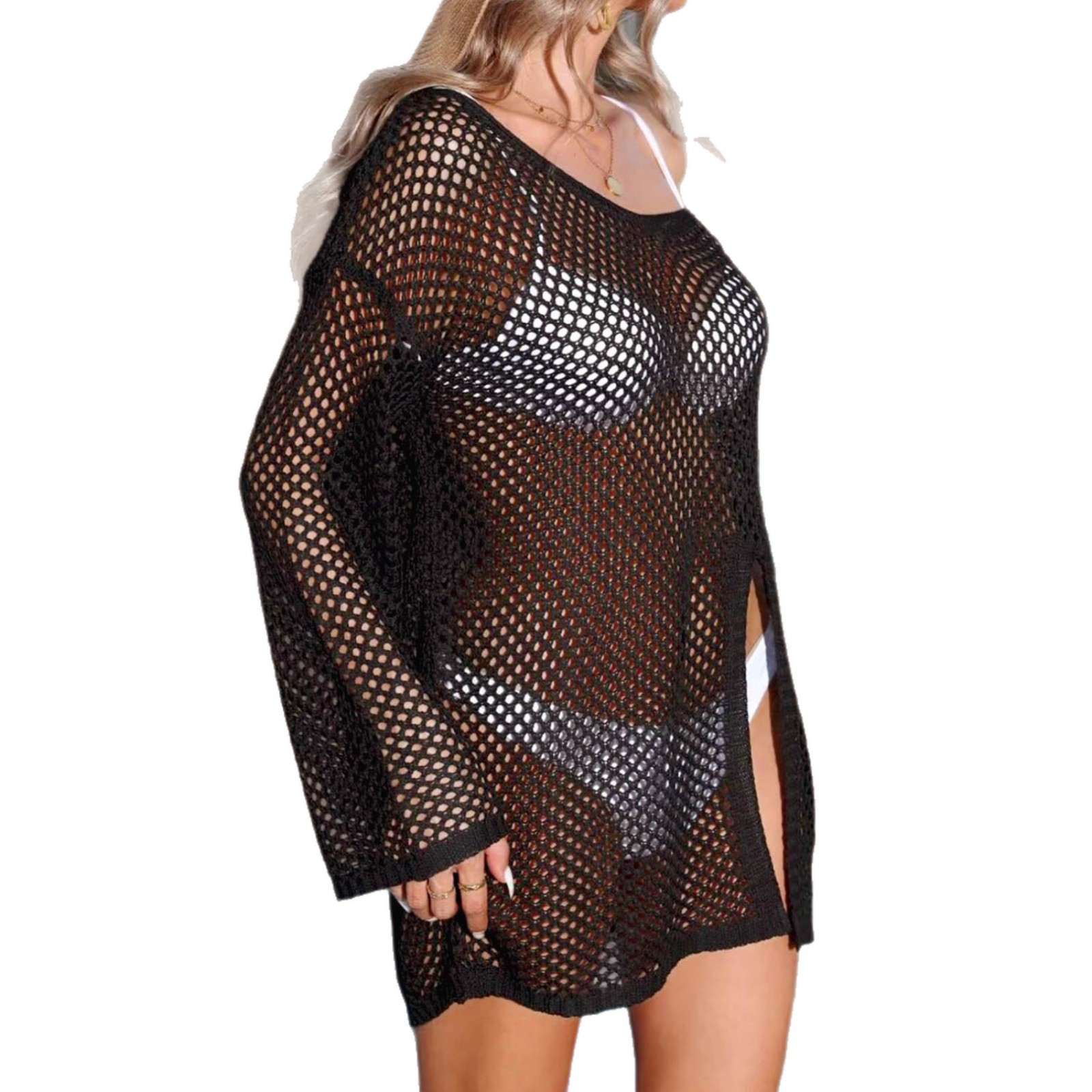 Transfronterizos nuevos irregulares camisas de cuello en V Amazon venta caliente agujero lado bifurcado bikini camisa de playa