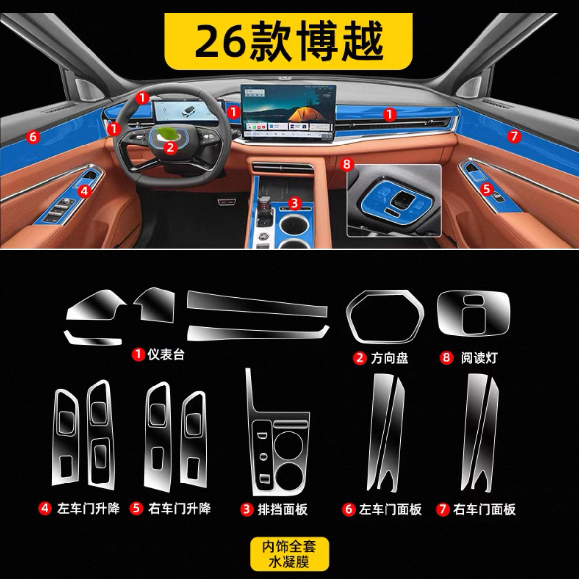 26 Types of Geely Boyue Center Console Gear Shift Button Film Interior Protection Instrument Navigation Screen Tpu Film Modification Parts