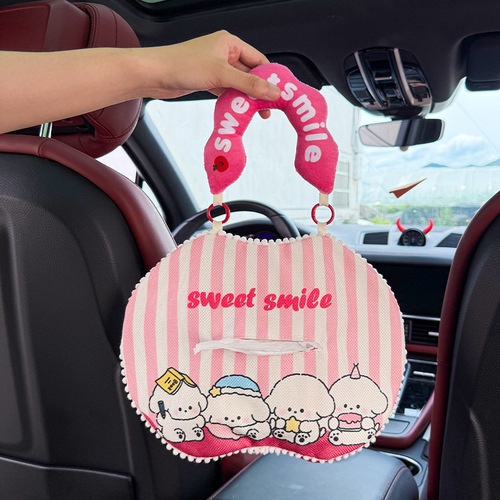 Paper Towel Holder Car Wash Cloth Storage Bag Cute Cartoon Animal Creative Wet Wipes Backrest Handle Box Suspension