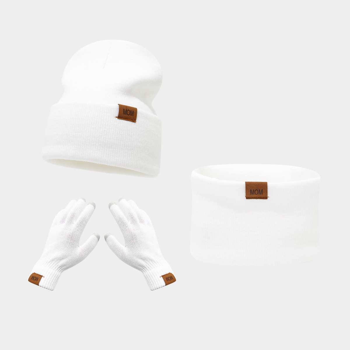 Amazon nuevo papá mamá letra etiqueta sombrero guante de tres piezas de moda otoño invierno abrigo sombrero conjunto