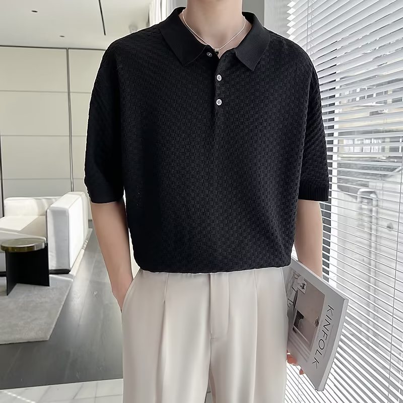 Verano 2024 nueva moda polo de manga corta camiseta nueva tendencia de punto a cuadros