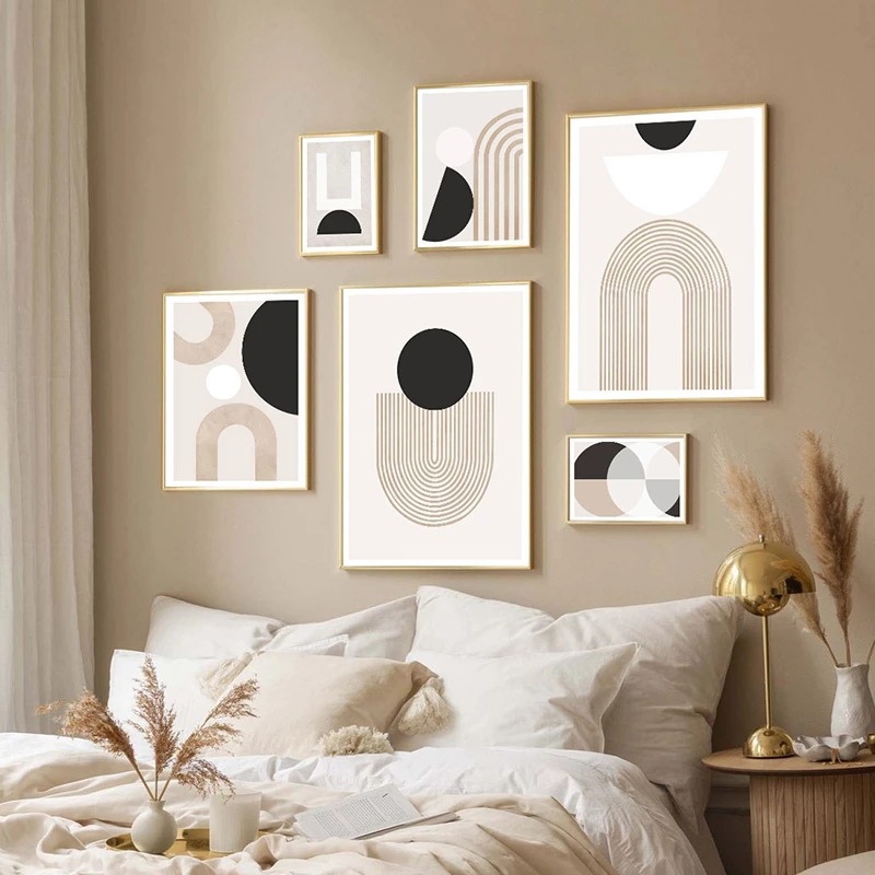 现代简约莫兰迪抽象几何图案北欧风卧室客厅背景墙壁画帆布画芯