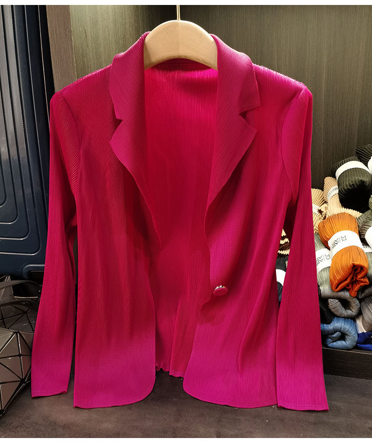 Áo blazer nữ một nút xếp ly tay dài cao cấp mùa xuân hè — Màu tím, Màu đỏ hoa hồng, Màu hồng, Màu xanh lá chi tiết 29