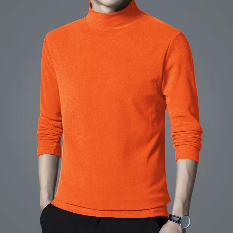 Camiseta de manga larga de los hombres de medio cuello alto color sólido todo partido casual interior medio cuello camisa de fondo moda nuevo Otoño e Invierno camisa de fondo camiseta