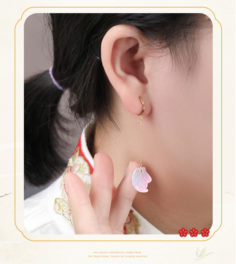 5g Weight 1 Pair Elegant Petal Leaf Resin Glass Titanium Steel Drop Earrings Ear Cuffs