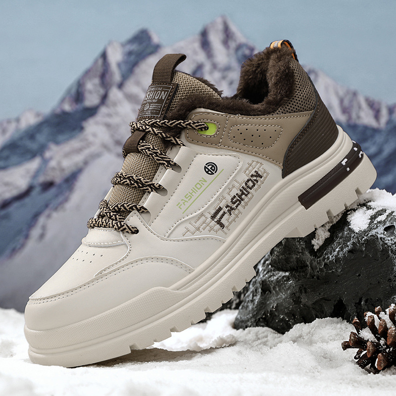 Invierno nuevo estilo más terciopelo zapatos deportivos de corte bajo de cuero cálido suela gruesa realza zapatos casuales de hombre con cordones a juego de color retro