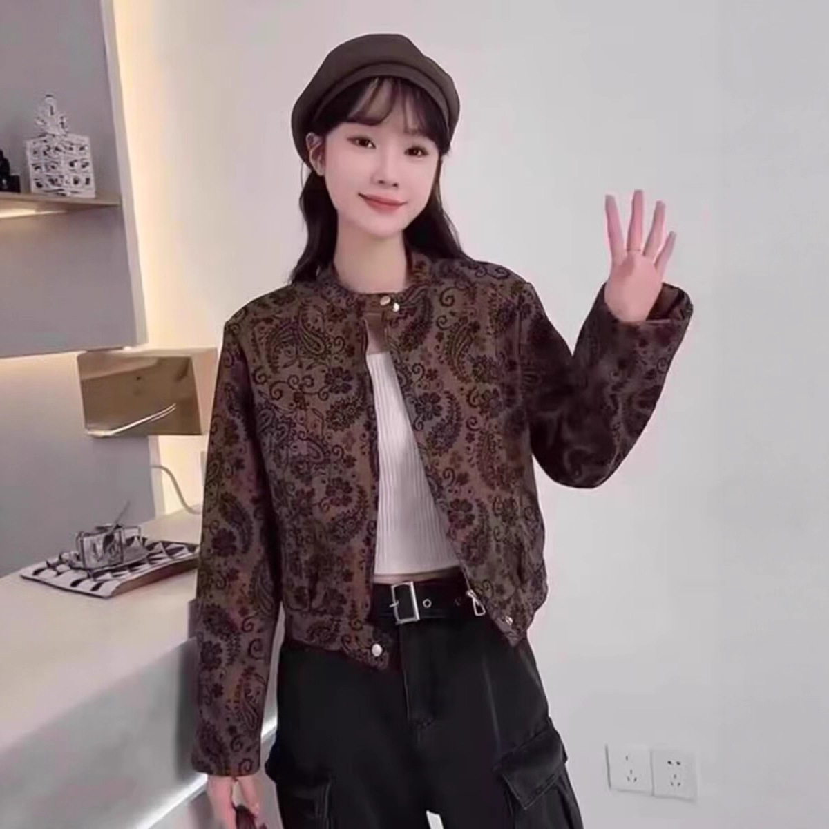 爆款复古高级感豹纹立领拉链短外套女25秋新款时尚小个子夹克上衣