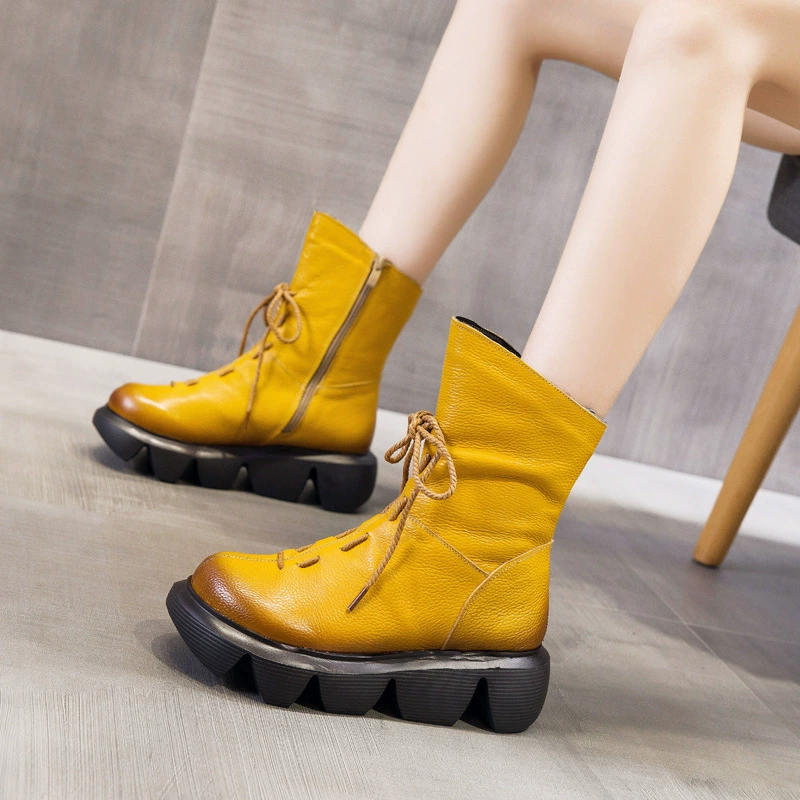 Зимние кожаные ботинки ручной работы на молнии на плоской подошве с толстой подошвой непромокаемая Платформа Женская обувь Ботинки Martin женские ботинки поколение волос