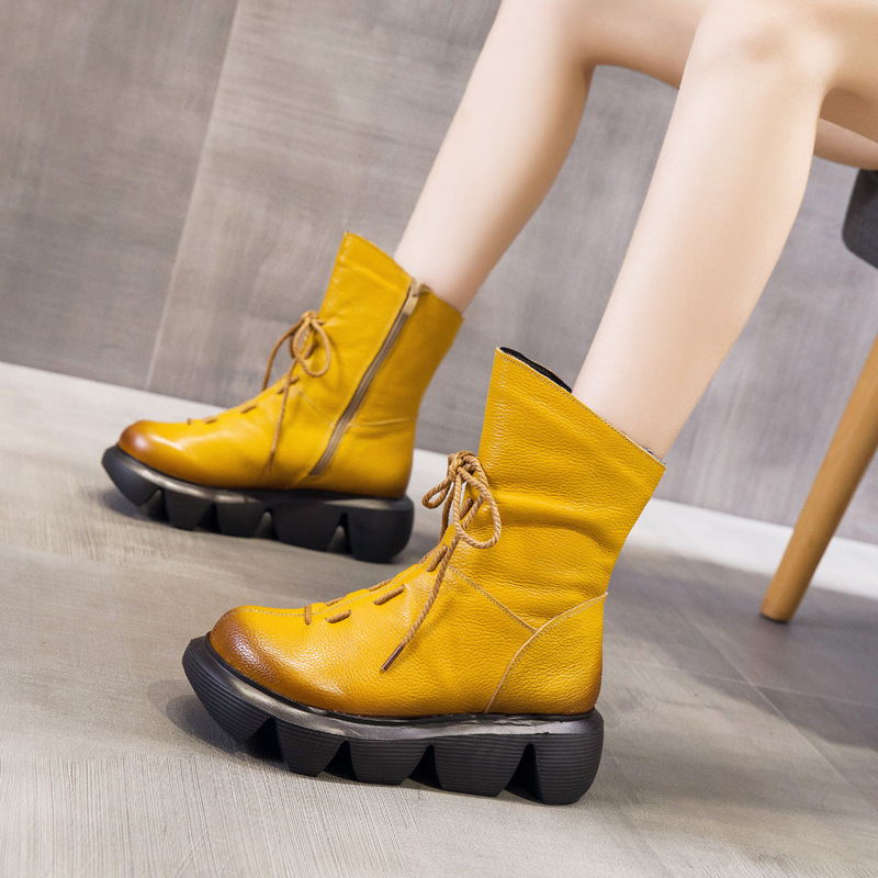 Winter zipper handmade leather boots flat heel thick bottom waterproof platform women's shoes Martin boots women's boots boots a generation of hair