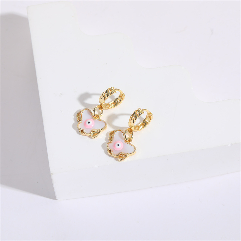Fashion Butterfly Copper Plating Inlay Shell Drop Earrings 1 Pair