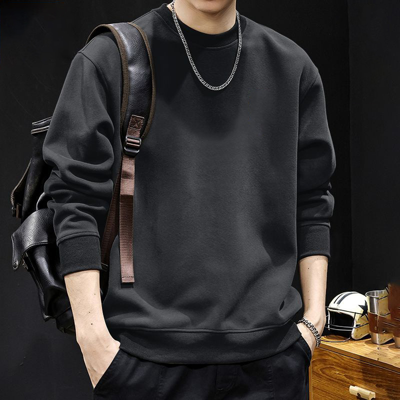 다크그레이 라운드넥 스웨트셔츠 레귤러 스타일 - 솔리드 컬러 [GL]