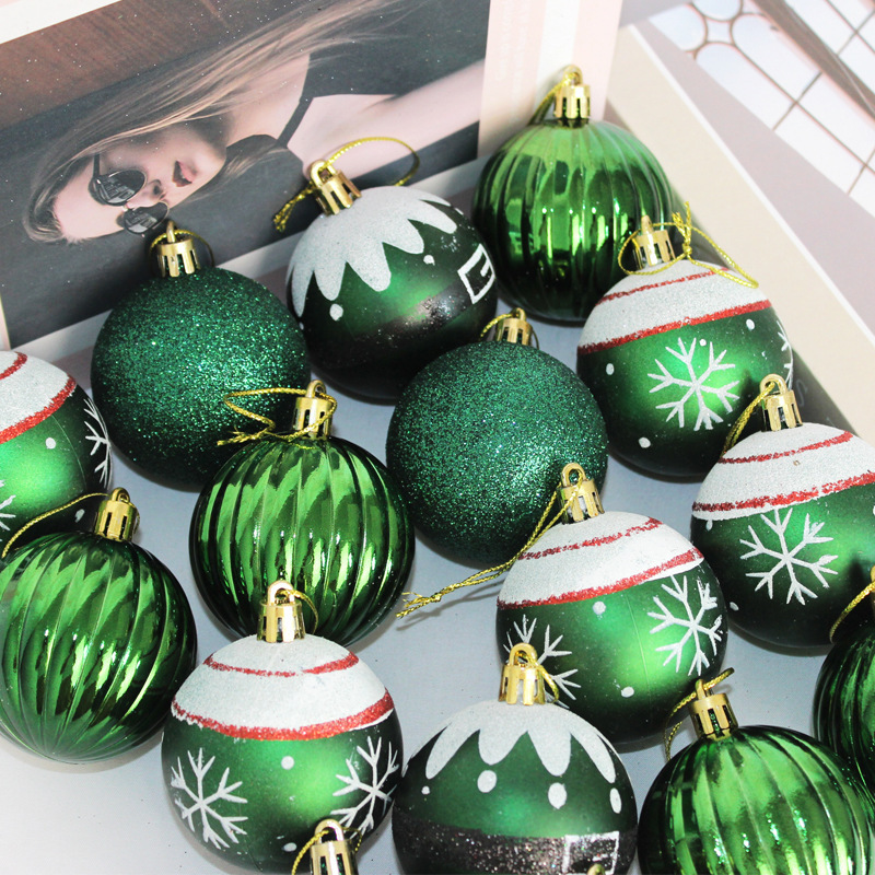 Bolas de Navidad transfronterizas 6cm18PCS set verde oscuro bolas de Navidad de plástico árbol de Navidad bolas de decoración para el hogar
