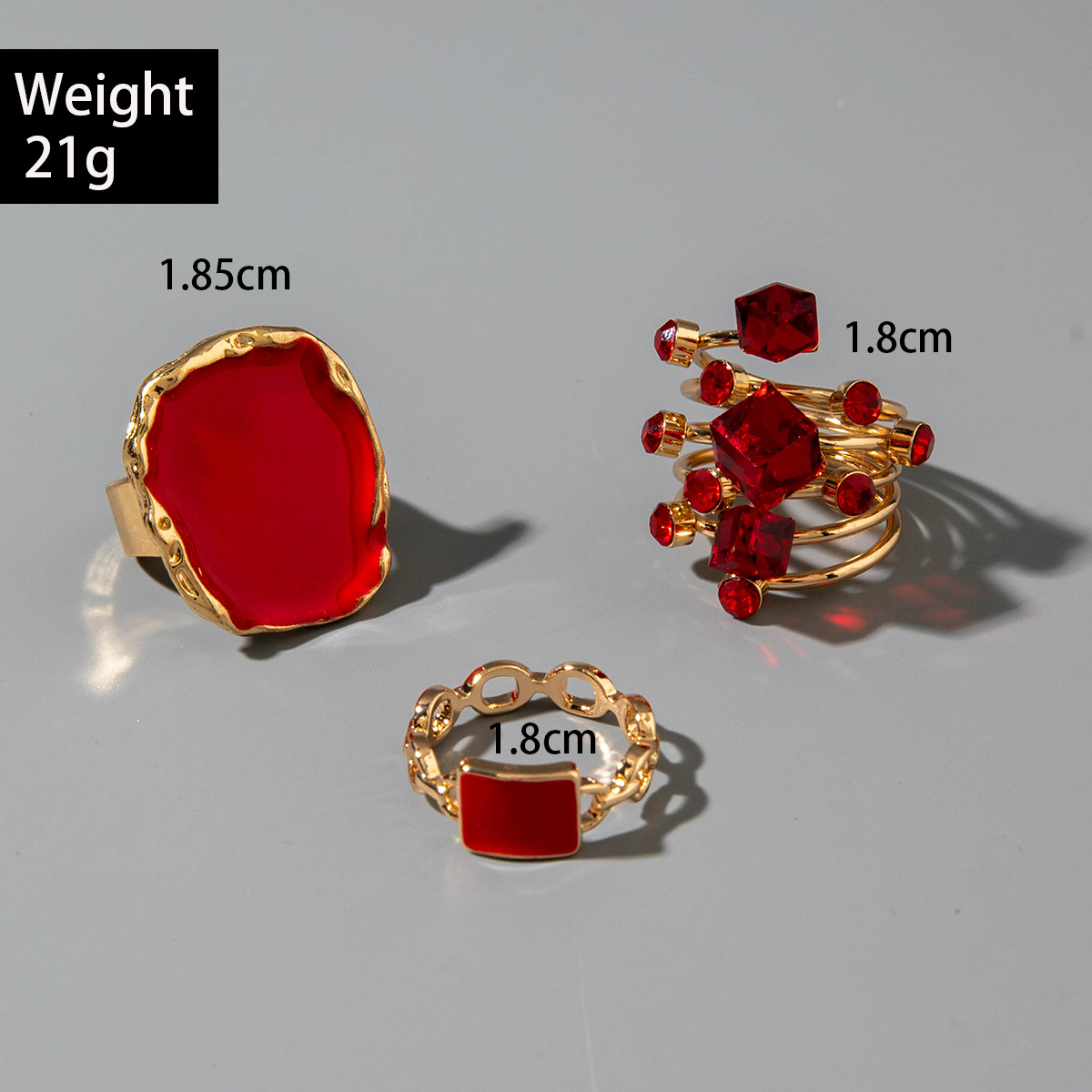 Set di anelli importanti rossi e oro, anelli impilabili in smalto e cristallo di ispirazione vintage, gioielli retrò audaci per donne, feste e regali_voghion.com