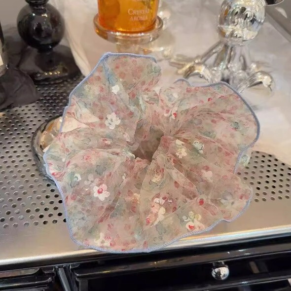 清新甜美蓬松泡泡纱小清新碎花发圈夏季新款高级感森系扎头发头饰|undefined