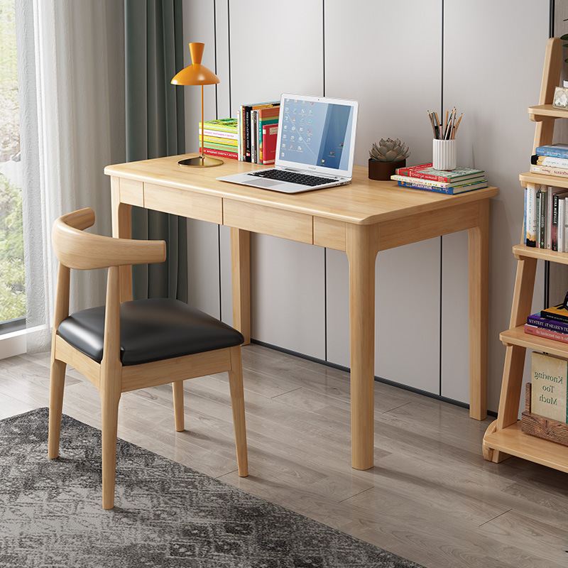 北欧全实木书桌日式简约原木色1.2米办公写字桌子家用电脑桌学生