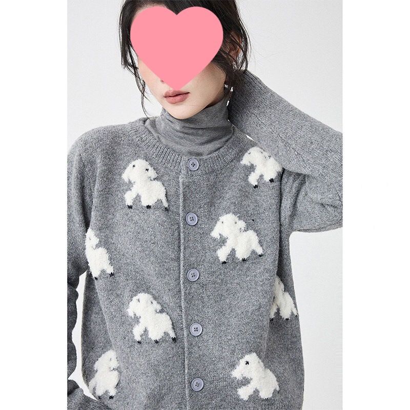 New autumn and winter style lamb jacquard knit cardigan, fresh and sweet yellow round-neck sweater coat, versatile knit top New autumn and winter style lamb jacquard knit cardigan, fresh and sweet yellow round-neck sweater coat, versatile knit top