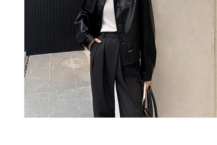 Women's Leather Jacket Black Retro Style Fashion Autumn Top_voghion.com