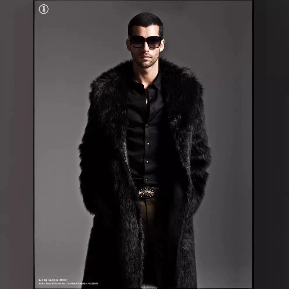 Европейские и американские трансграничные 2025 осенние и зимние лацканы длинные имитационные меховые куртки больших размеров теплые ветровки искусственные волосы мужская одежда