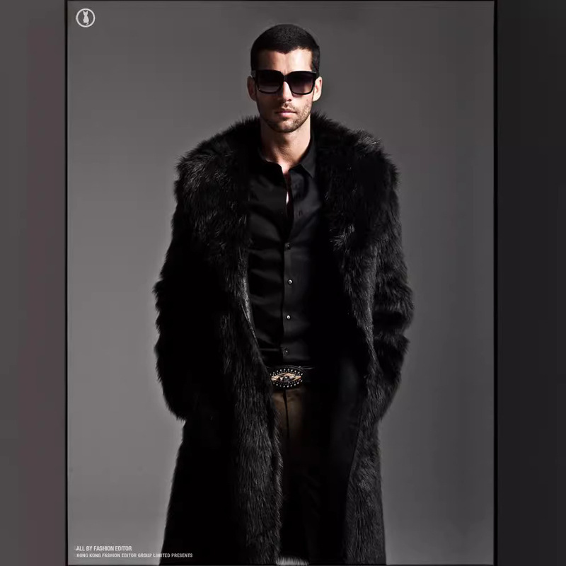 Europe and the United States cross-border 2025 autumn and winter large lapel long imitation fur coat plus size warm windbreaker artificial wool men's clothing